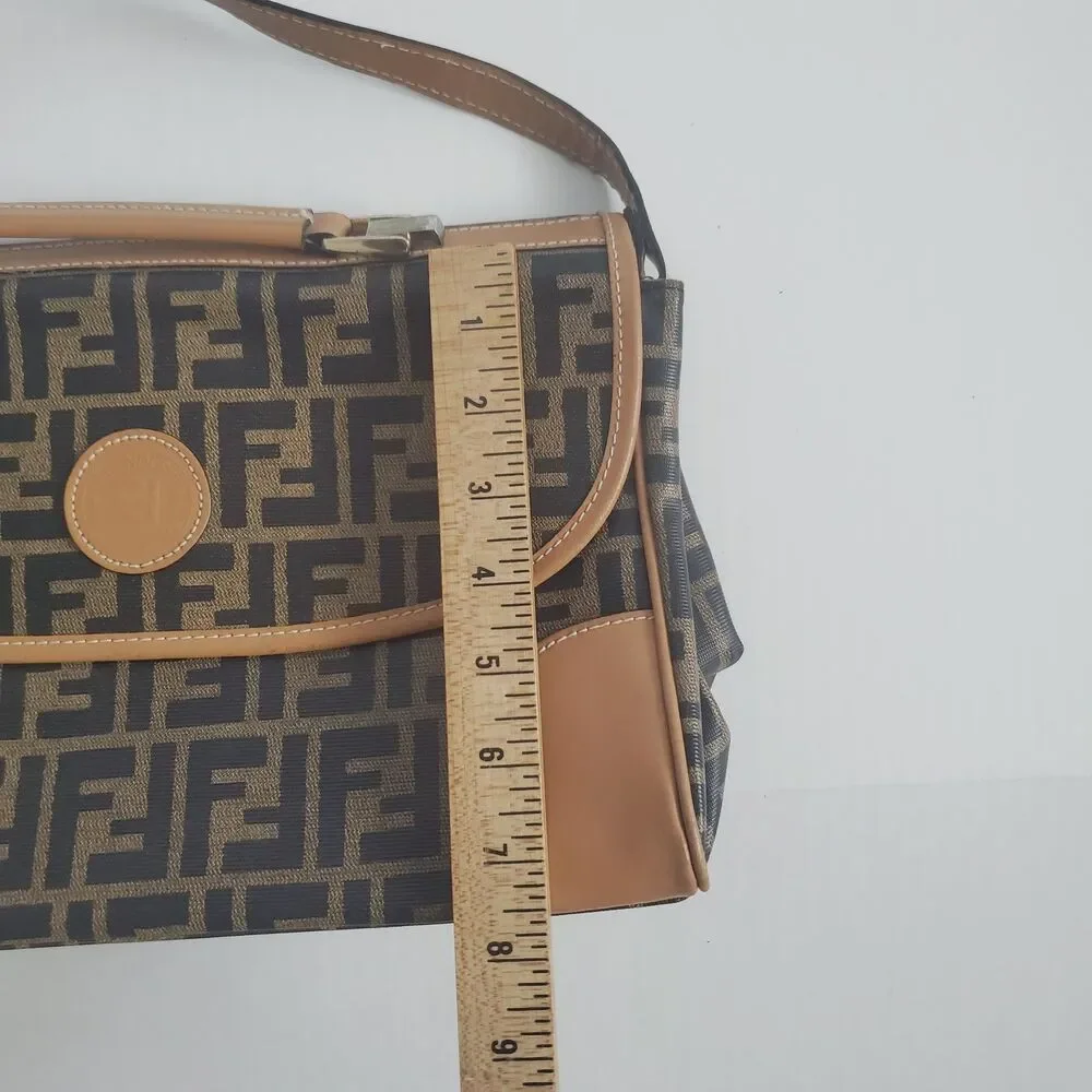 Vintage Fendi Zucca Crossbody Bag Brown FF Monogram Canvas Messenger Italy - Picture 13 of 15